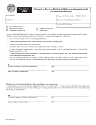 Arizona Form 293 (ADOR11380) &quot;Consent to Receive Electronic Notices and Assessments (For Audit Purposes Only)&quot; - Arizona