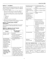 Instructions for Arizona Form 285B, ADOR10955 Disclosure Authorization Form - Arizona, Page 2