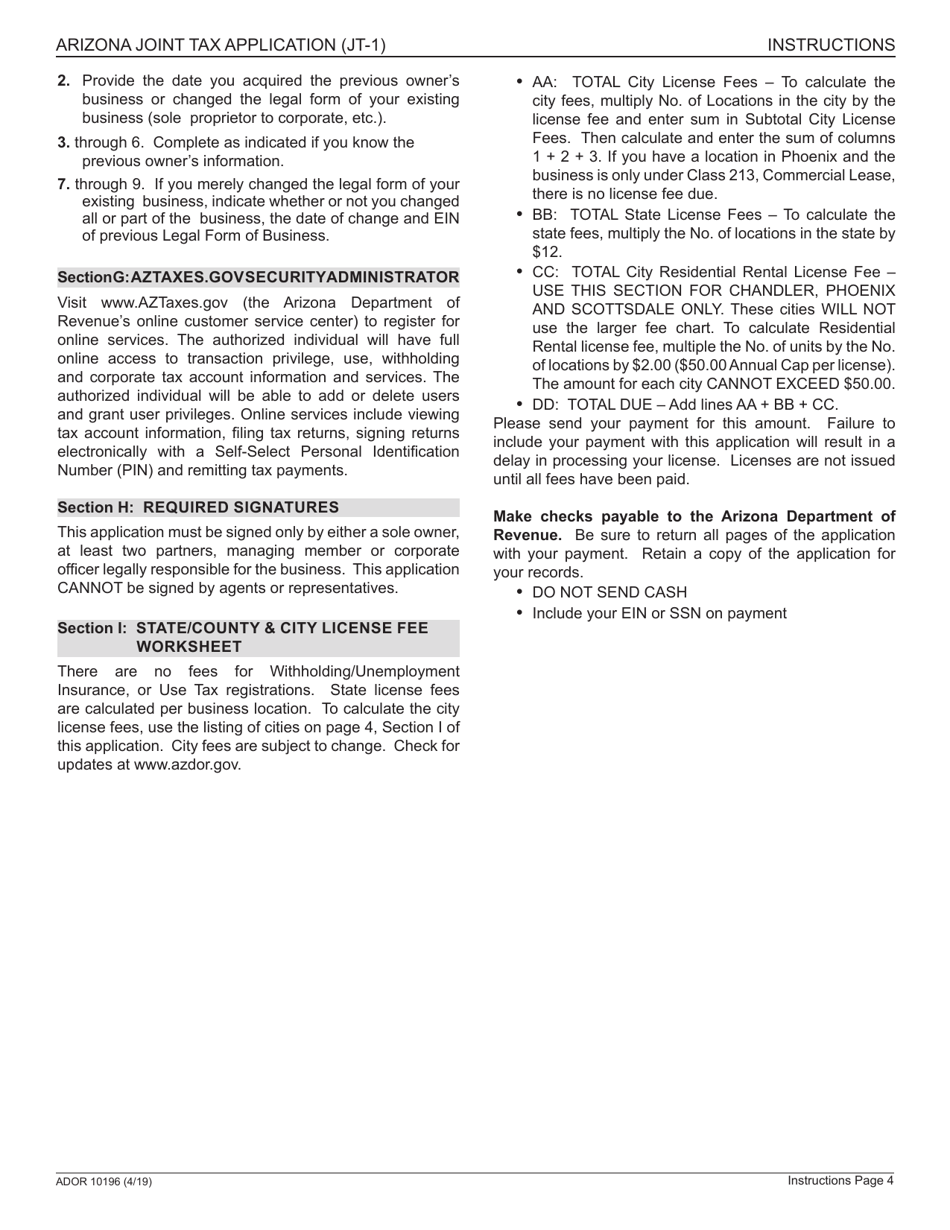Form JT-1 (ADOR10196) Arizona Joint Tax Application - Arizona, Page 8