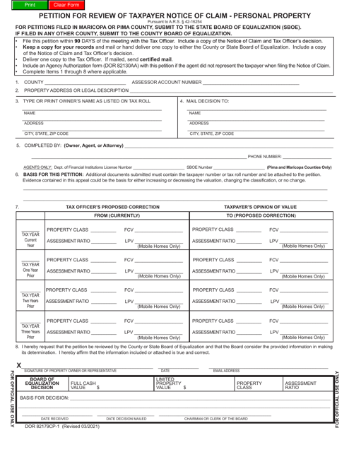 Form DOR82179CP-1  Printable Pdf