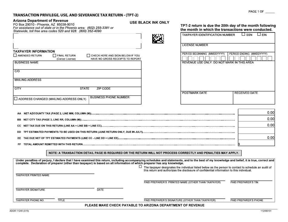 Form TPT2 (ADOR11249) Fill Out, Sign Online and Download Fillable