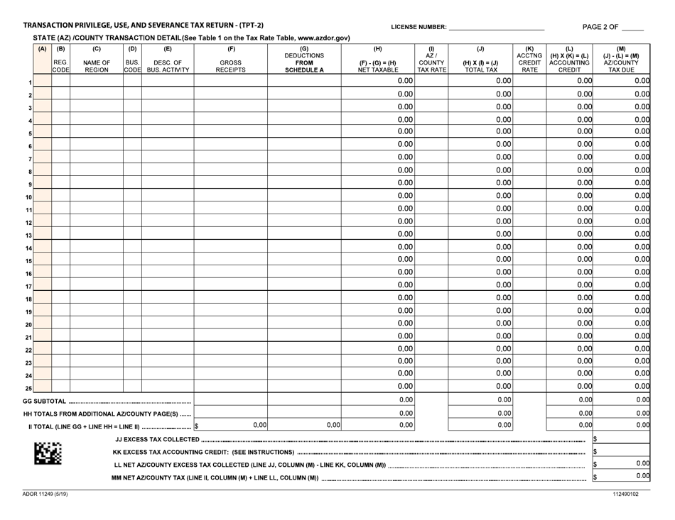 Form TPT-2 (ADOR11249) Transaction Privilege, Use, and Severance Tax Return - Arizona, Page 3