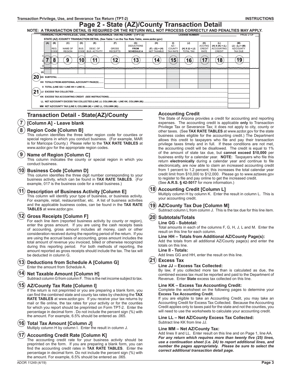Download Instructions for Form TPT2, ADOR11249 Transaction Privilege