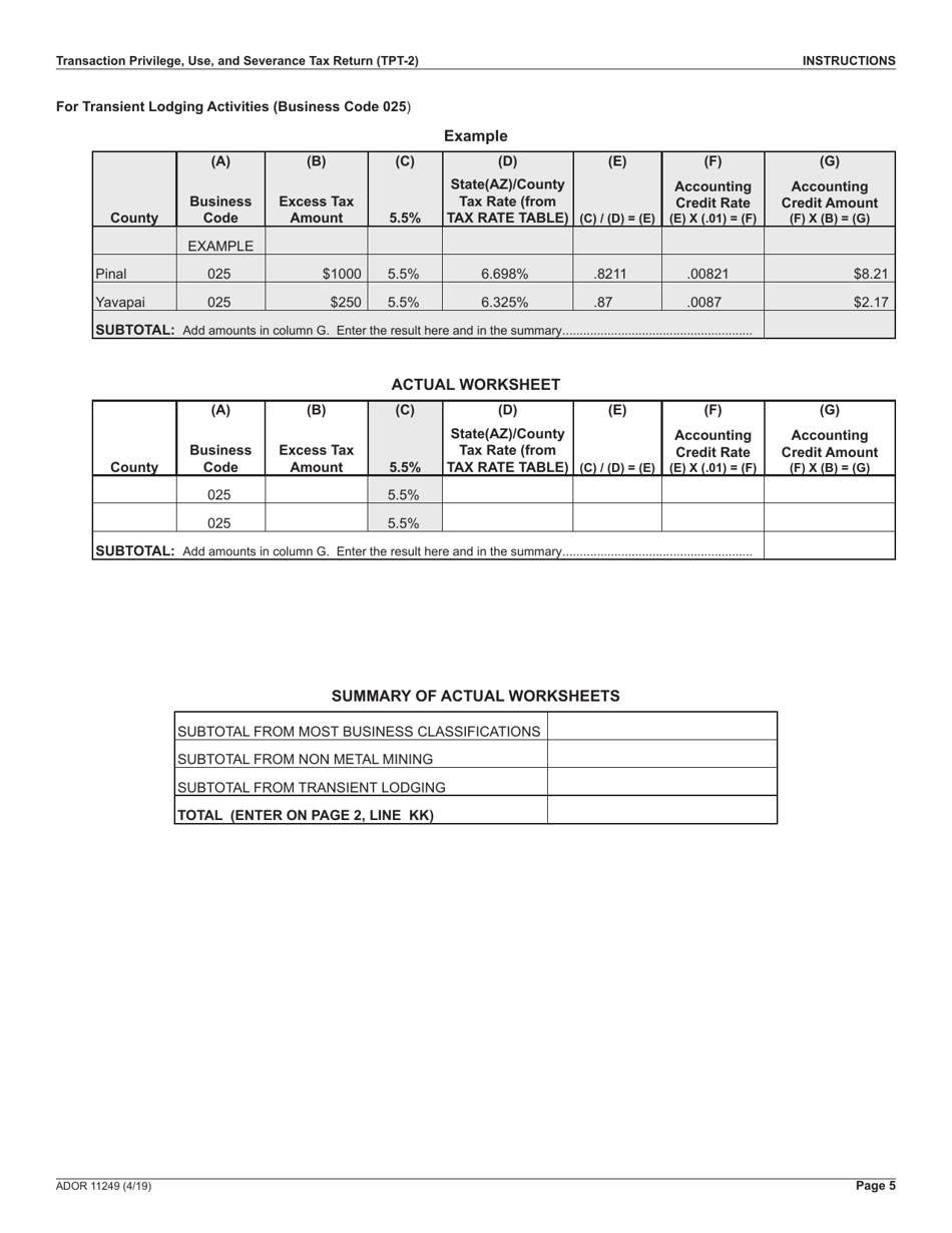 Download Instructions for Form TPT2, ADOR11249 Transaction Privilege