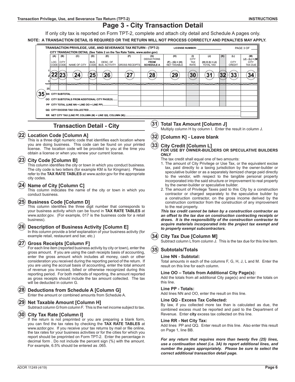 Download Instructions for Form TPT2, ADOR11249 Transaction Privilege