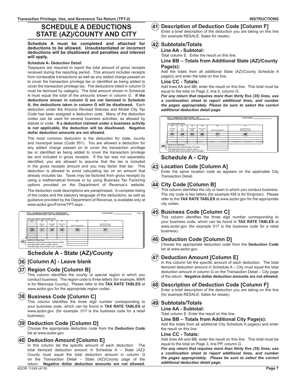 Instructions for Form TPT-2, ADOR11249 Transaction Privilege, Use, and Severance Tax Return - Arizona, Page 7