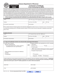 Arizona Form 5005 (ADOR10313) Contractor&#039;s Certificate - Arizona