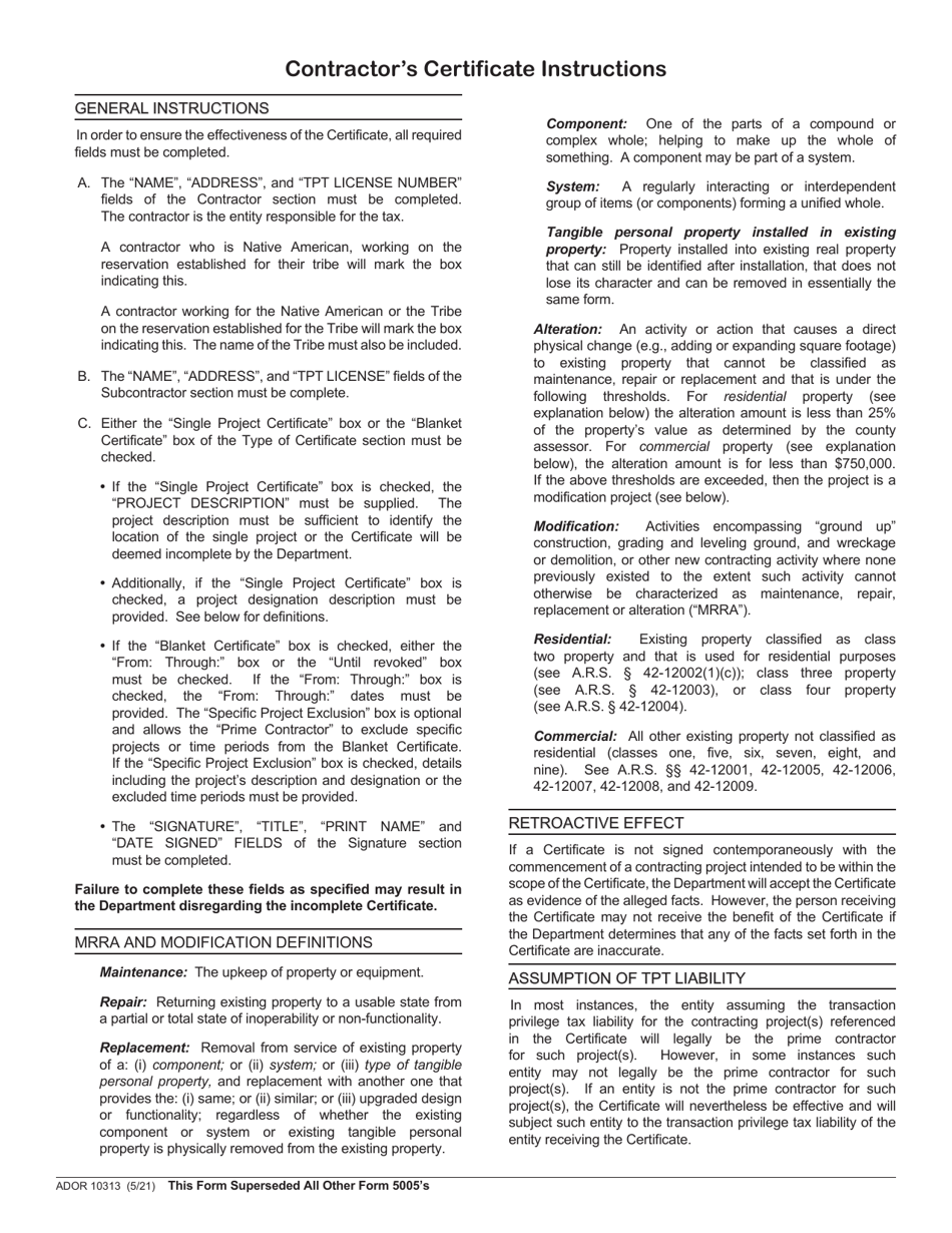 Arizona Form 5005 Ador10313 Fill Out Sign Online And Download Fillable Pdf Arizona 