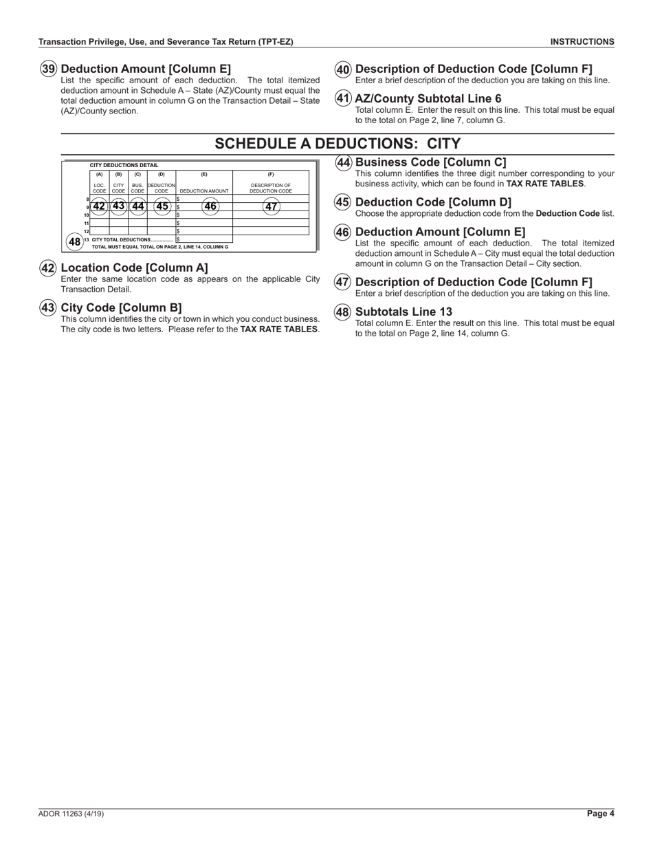 Download Instructions For Form Tpt Ez Ador11263 Transaction Privilege Use And Severance Tax 