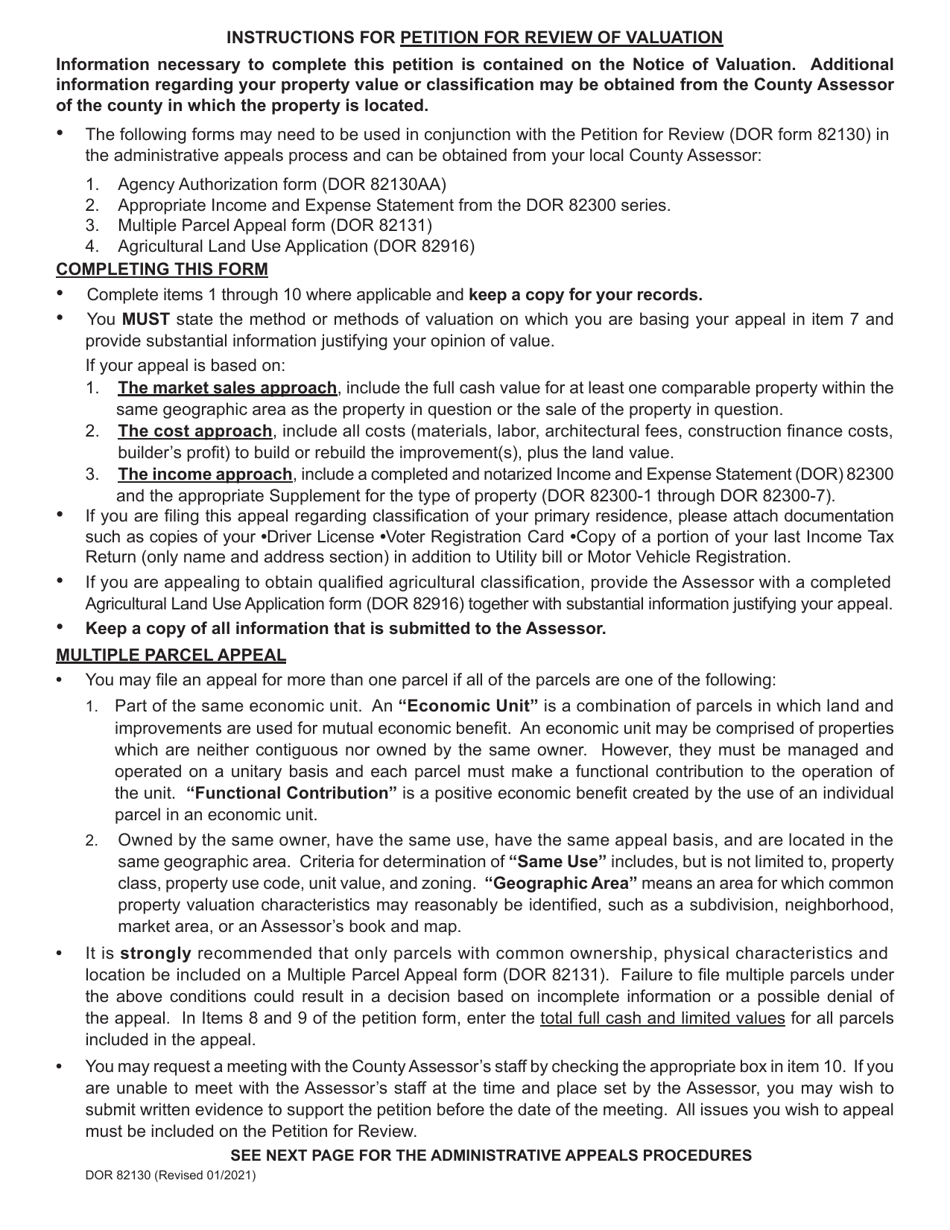 Form DOR82130 Petition for Review of Real Property Valuation - Arizona, Page 1