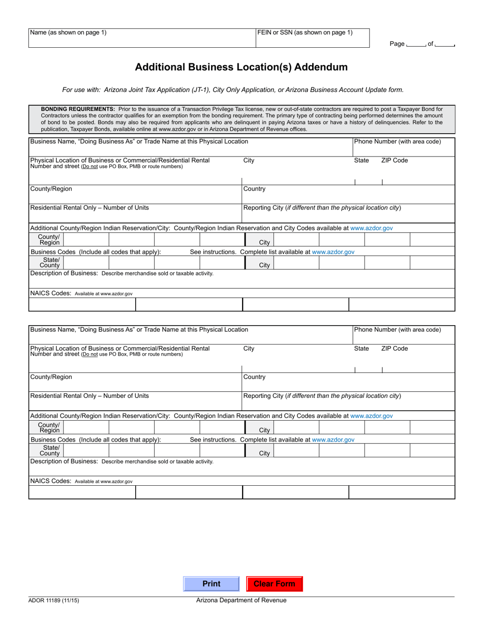Form ADOR11189 Fill Out, Sign Online and Download Fillable PDF