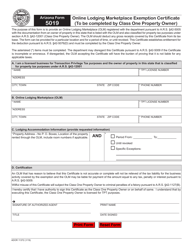 Document preview: Arizona Form 5019 (ADOR11372) Online Lodging Marketplace Exemption Certificate - Arizona