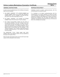 Arizona Form 5019 (ADOR11372) Online Lodging Marketplace Exemption Certificate - Arizona, Page 2