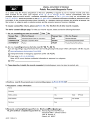 Arizona Form 460 (ADOR11288) &quot;Public Records Requests Form&quot; - Arizona