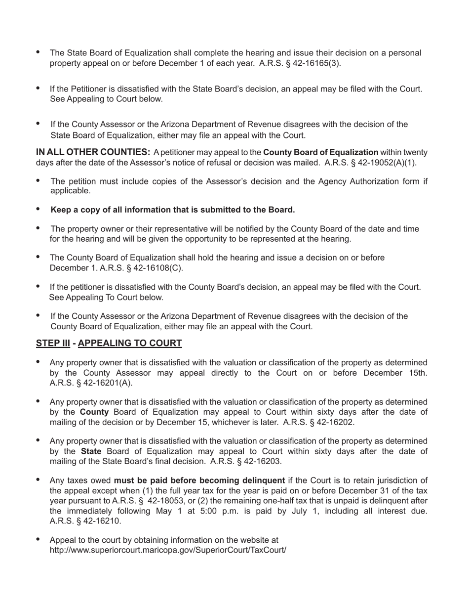 Form DOR82530 Personal Property Petition for Review of Valuation - Arizona, Page 2