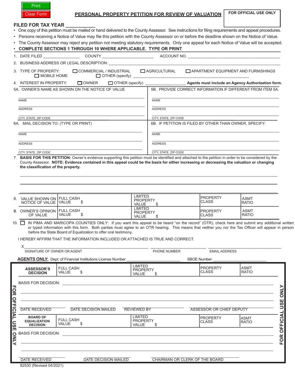 Form DOR82530 Personal Property Petition for Review of Valuation - Arizona, Page 3