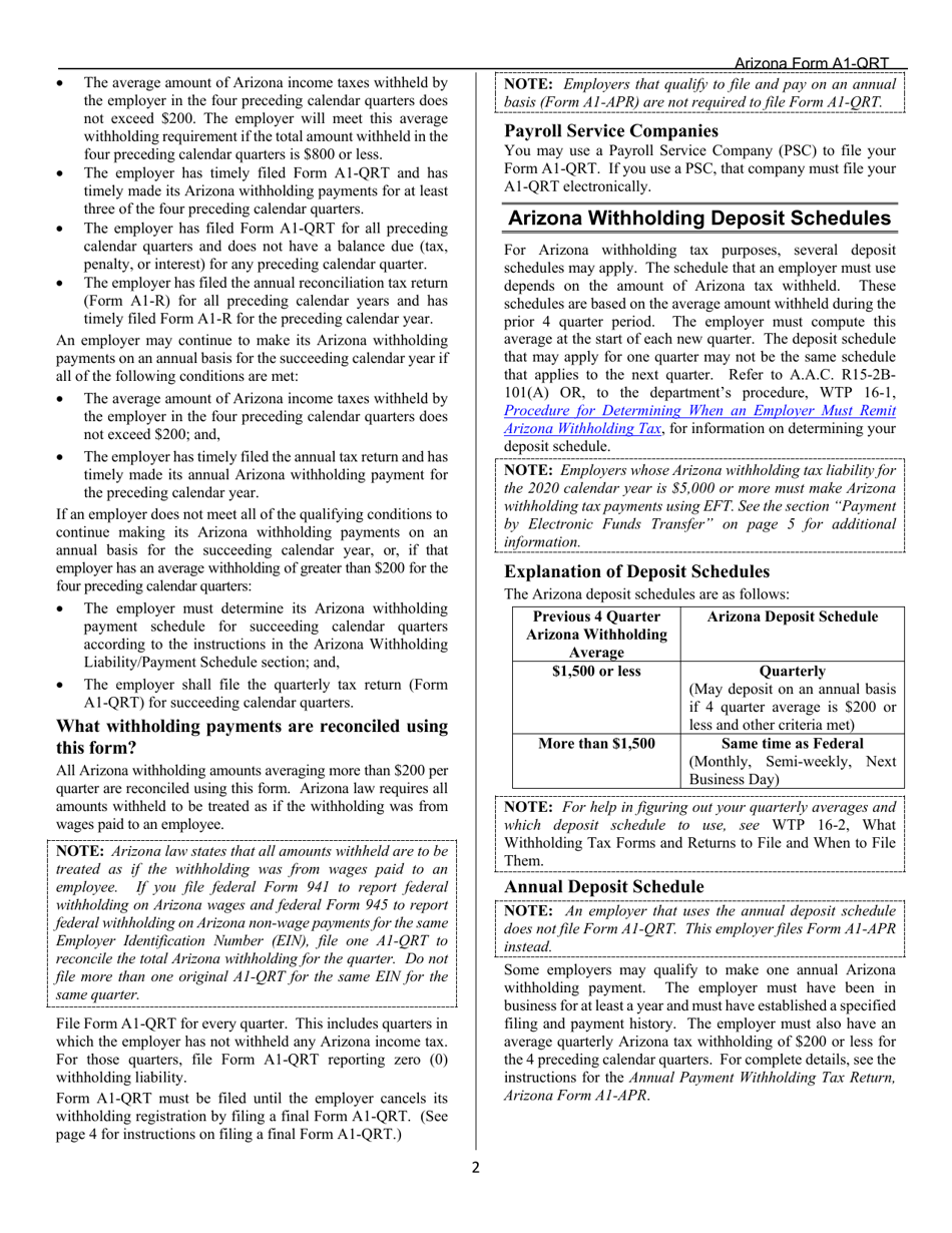 Arizona Form A1-QRT (ADOR10888) Arizona Quarterly Withholding Tax Return - Arizona, Page 4