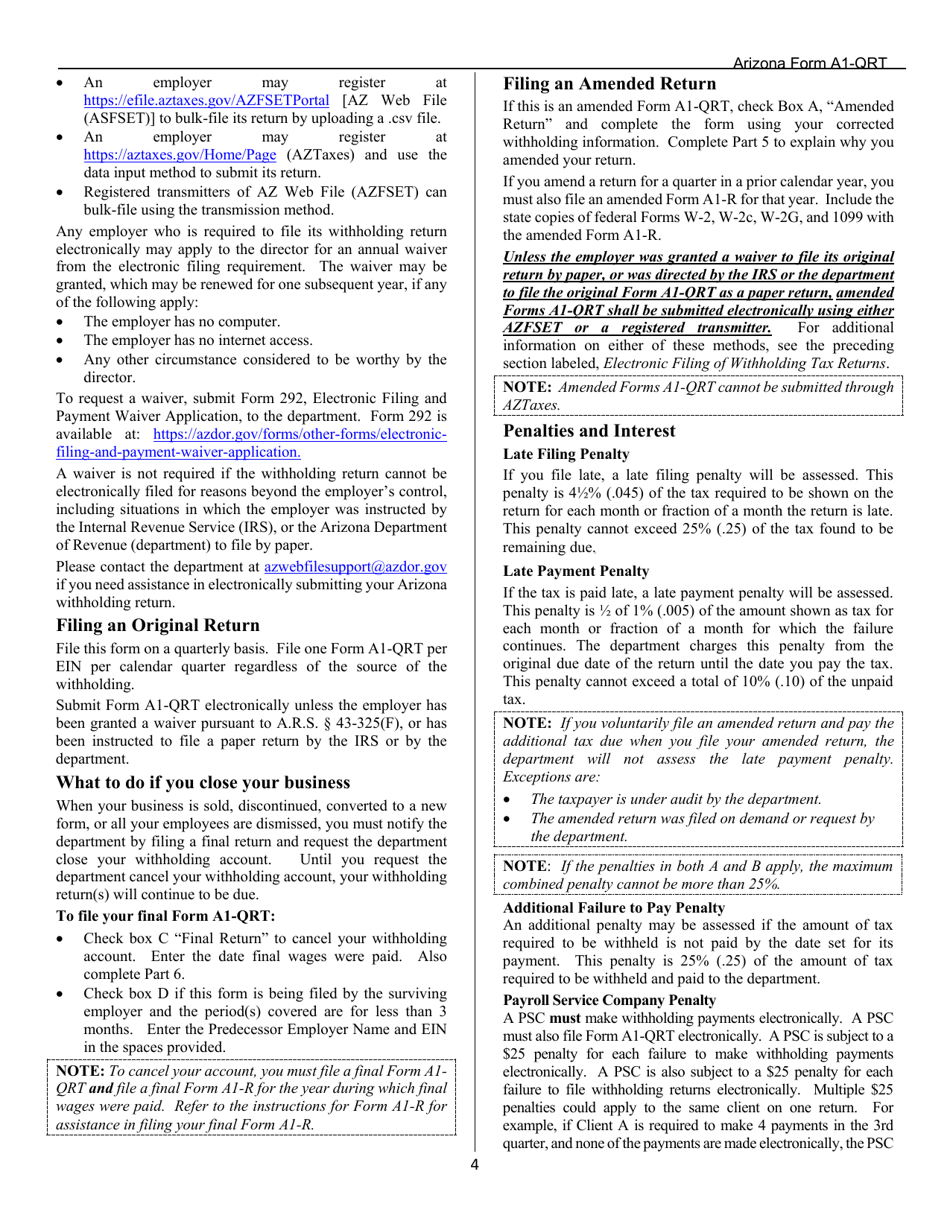 Arizona Form A1-QRT (ADOR10888) Arizona Quarterly Withholding Tax Return - Arizona, Page 6