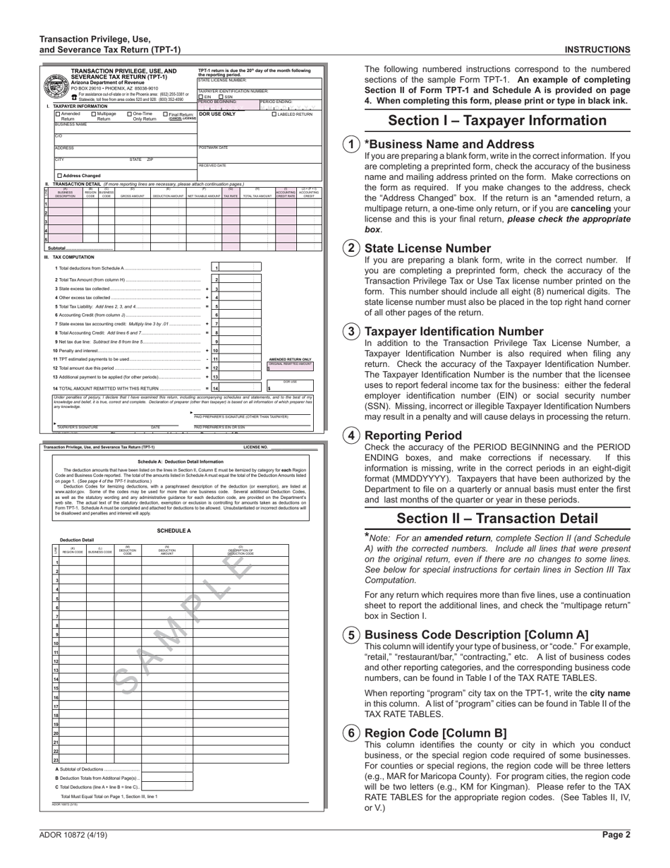Download Instructions for Form TPT1, ADOR10872 Transaction Privilege