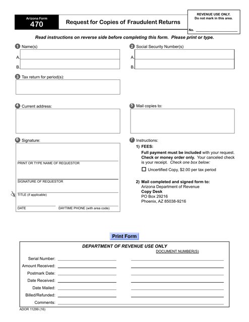 Arizona Form 470 (ADOR11299)  Printable Pdf