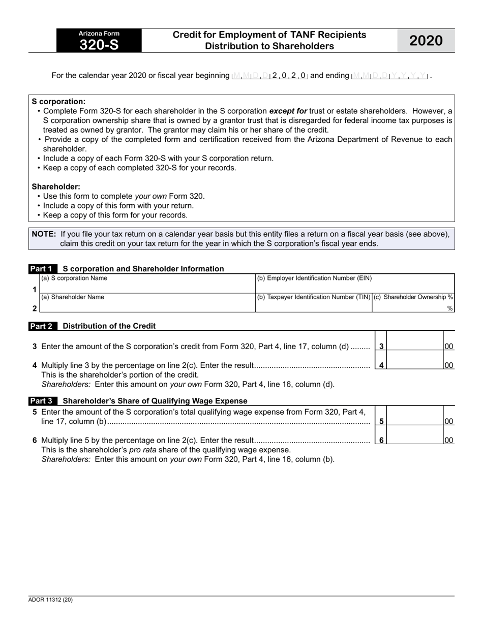 Arizona Form 320-S (ADOR11312) - 2020 - Fill Out, Sign Online and ...