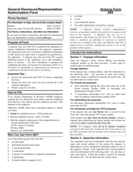 Document preview: Instructions for Arizona Form 285, ADOR10952 General Disclosure/Representation Authorization Form - Arizona