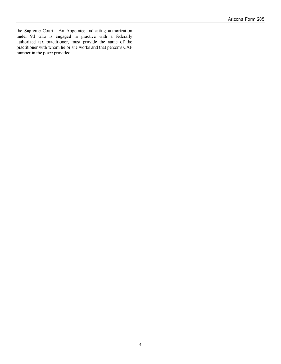 Instructions for Arizona Form 285, ADOR10952 General Disclosure / Representation Authorization Form - Arizona, Page 4