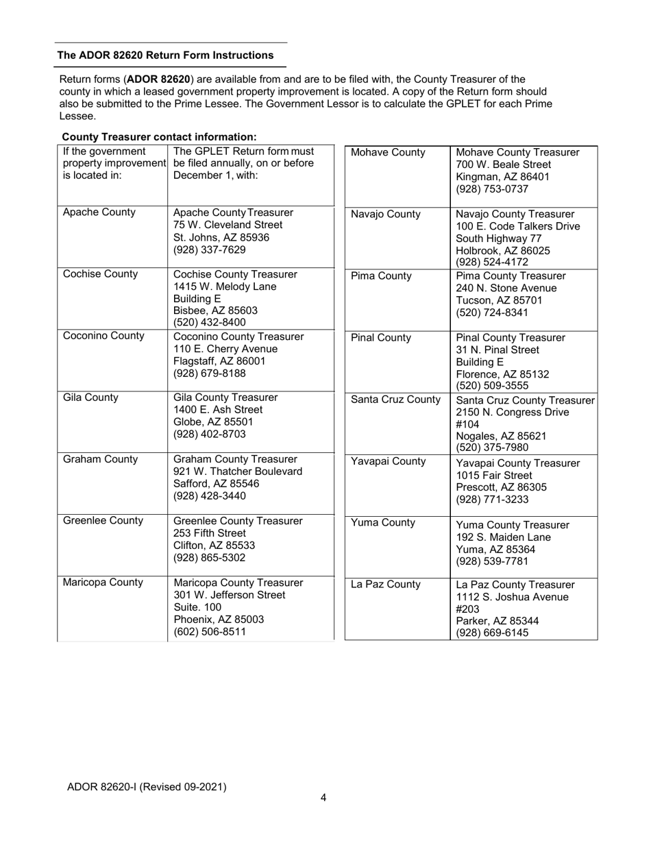Instructions for Form ADOR82620 Government Property Lease Excise Tax (Gplet) Return Form - Arizona, Page 4