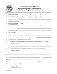 Document preview: Form ADOR60-5405 Application for Direct Payment Permit for Use Tax on Tangible Personal Property - Arizona