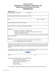 Document preview: Form ADOR10725 Application for Certificate of Eligibility for the Health Insurance Premium Tax Credit - Individuals Only - Arizona