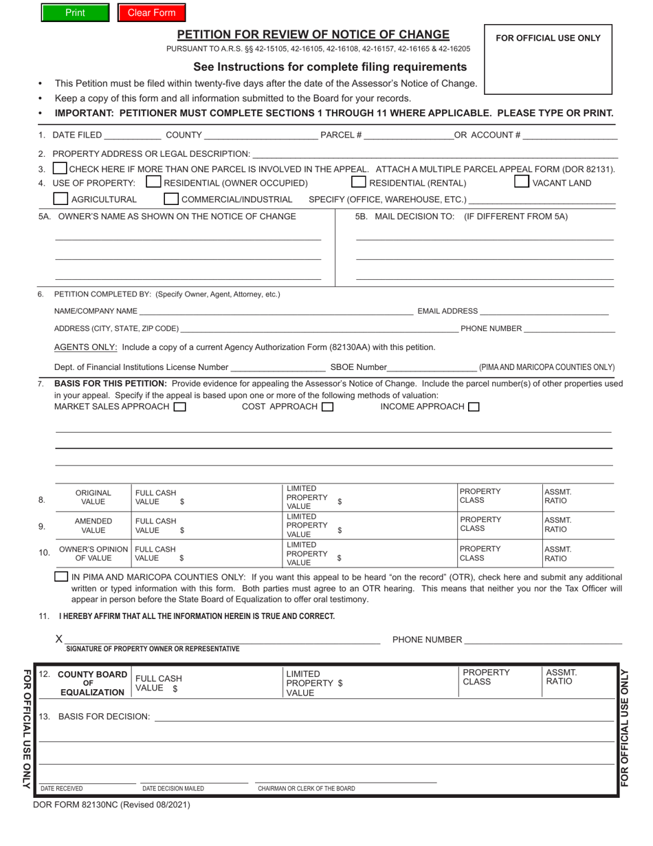 Form DOR82130NC Petition for Review of Notice of Change - Arizona, Page 3