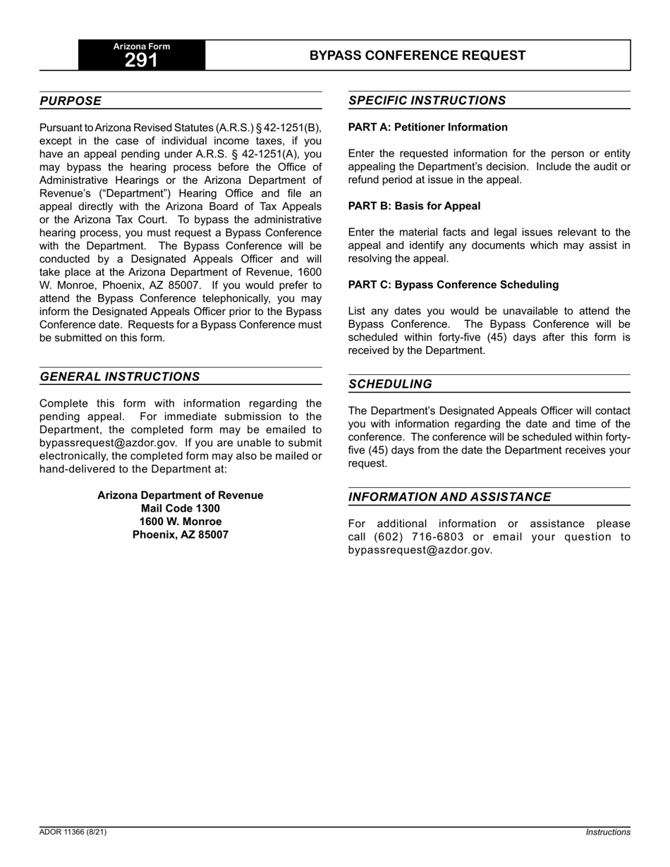 Arizona Form 291 (ADOR11366) Bypass Conference Request - Arizona, Page 2
