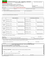 Form DOR82179PT Taxpayer Notice of Claim - Personal Property - Arizona, Page 2