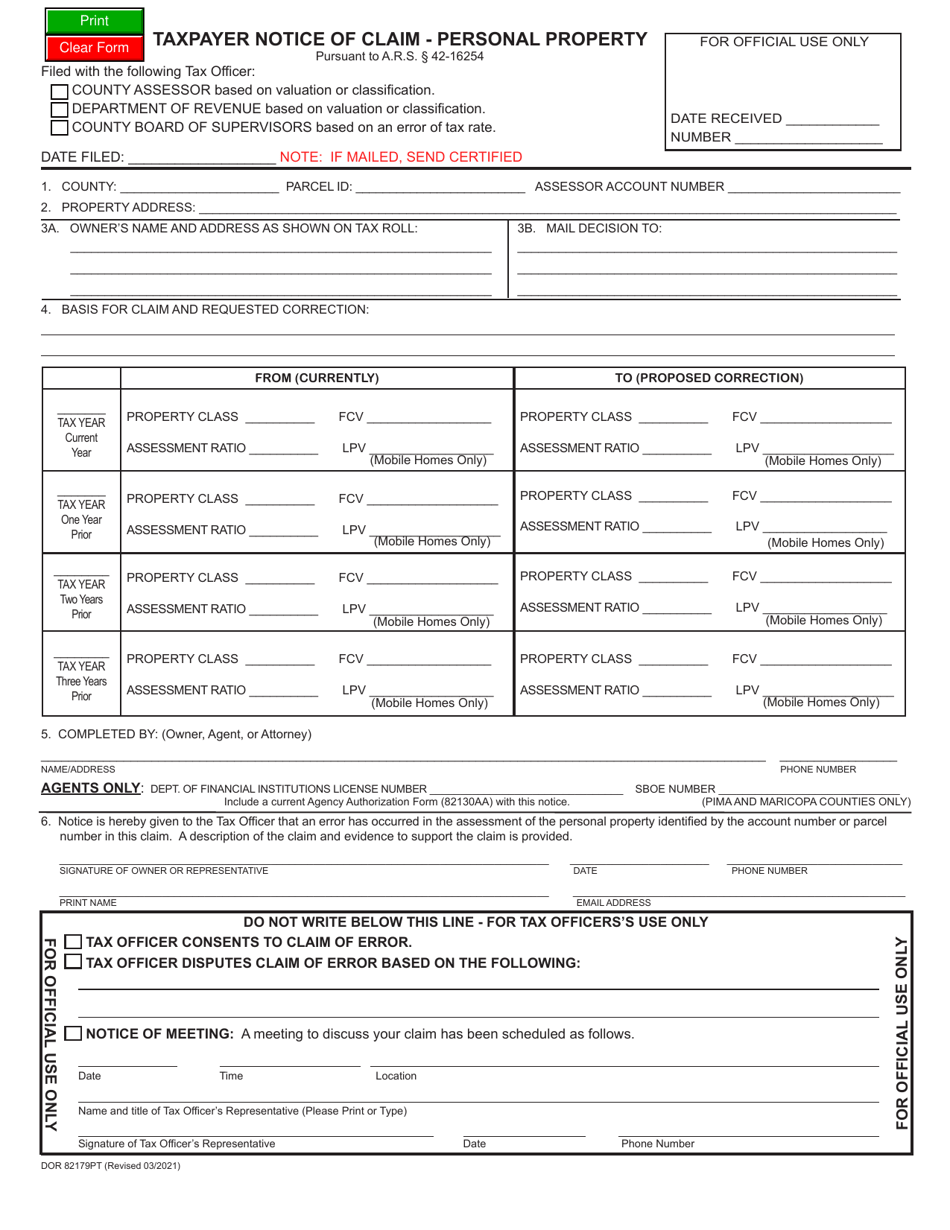 Form DOR82179PT - Fill Out, Sign Online and Download Fillable PDF ...