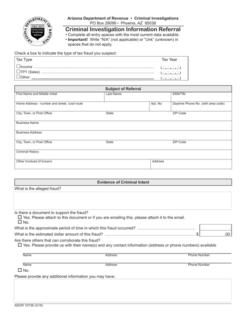 Form ADOR10738 Criminal Investigation Information Referral - Arizona