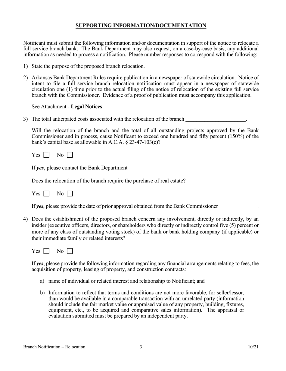 Notification for Relocation of a Branch Bank - Arkansas, Page 3