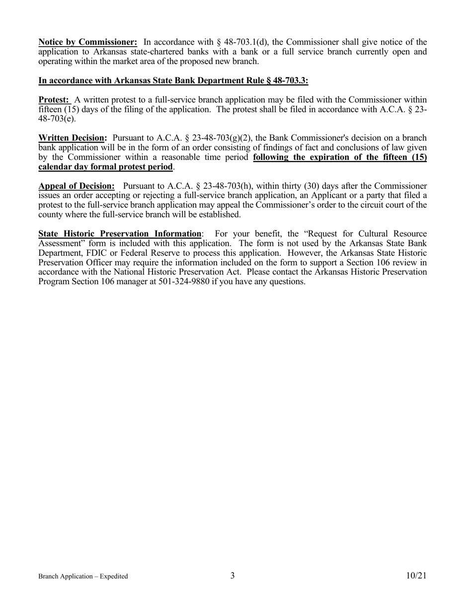 Application for Branch Bank - Expedited - Arkansas, Page 3