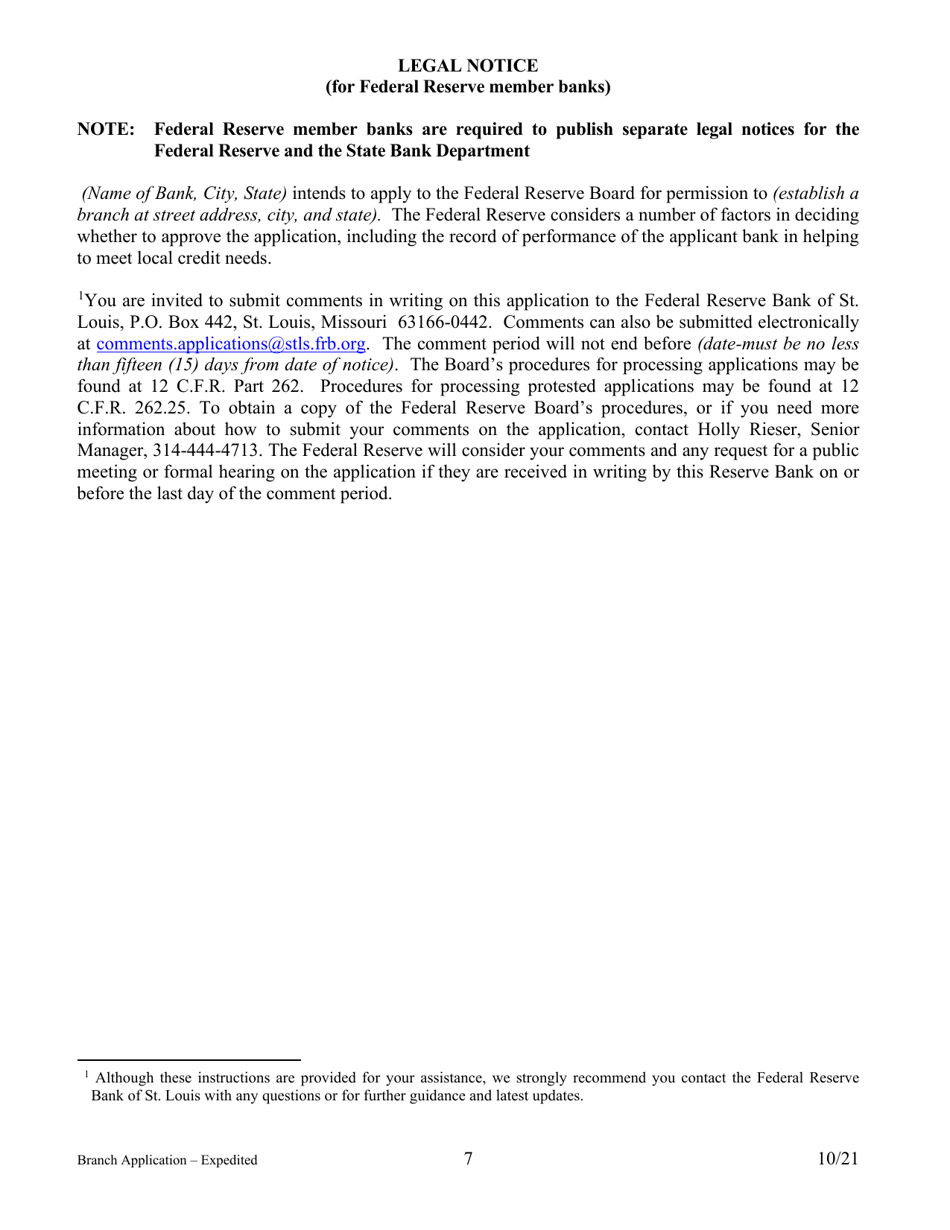 Application for Branch Bank - Expedited - Arkansas, Page 7