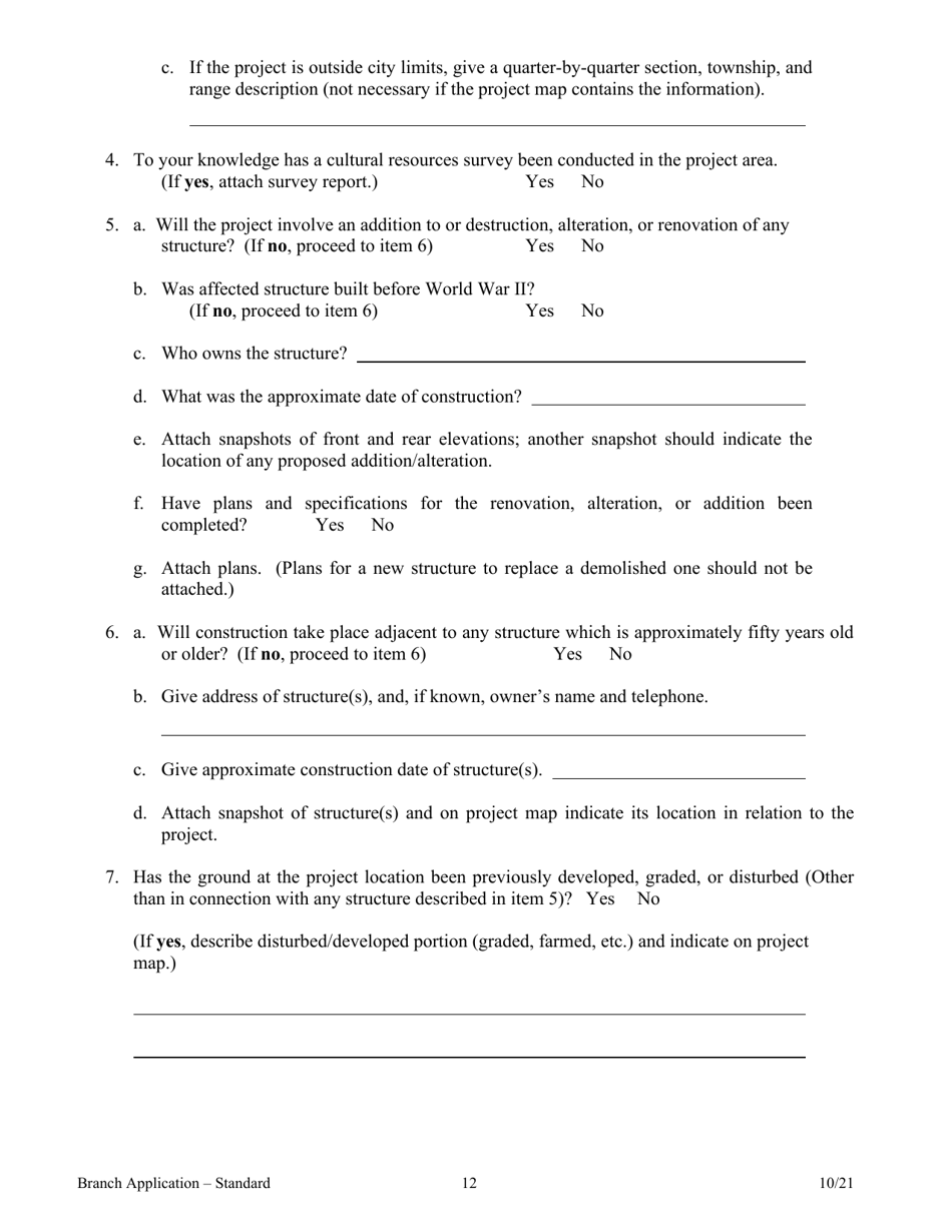 Application for Branch Bank - Standard - Arkansas, Page 12