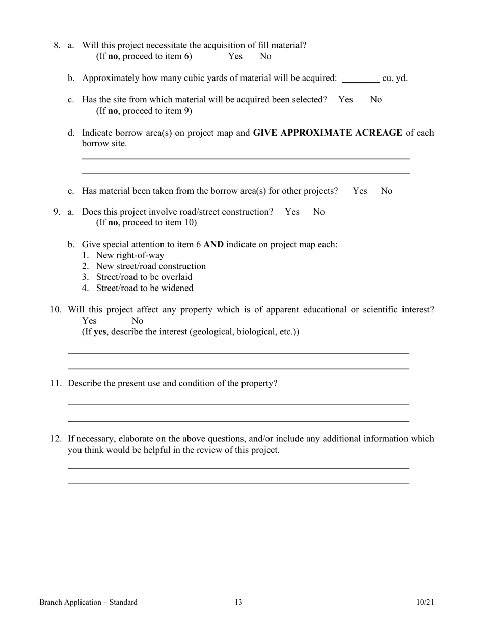 Application for Branch Bank - Standard - Arkansas, Page 13