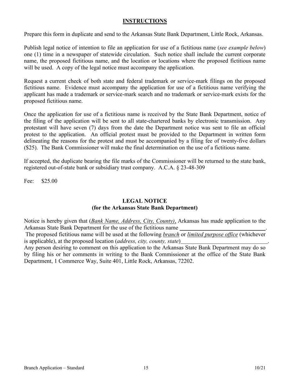 Application for Branch Bank - Standard - Arkansas, Page 15