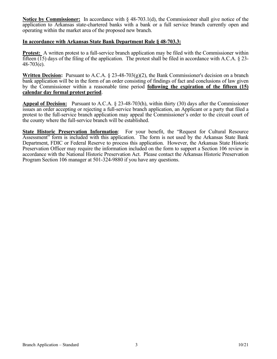 Application for Branch Bank - Standard - Arkansas, Page 3
