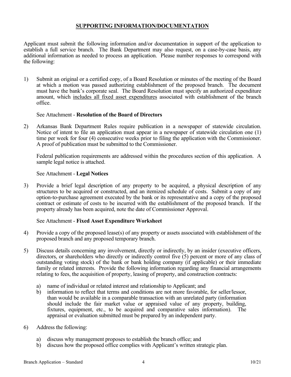 Application for Branch Bank - Standard - Arkansas, Page 4