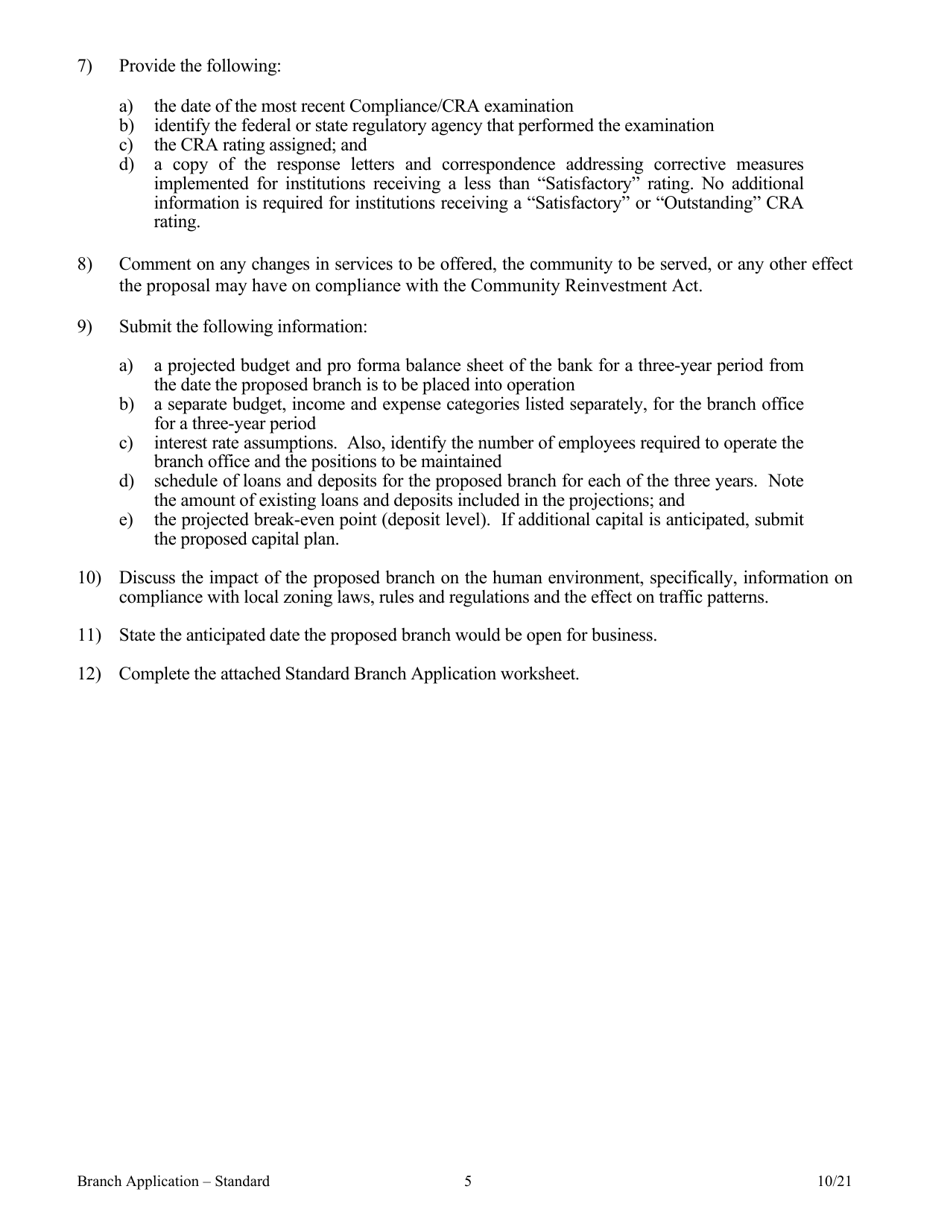 Application for Branch Bank - Standard - Arkansas, Page 5