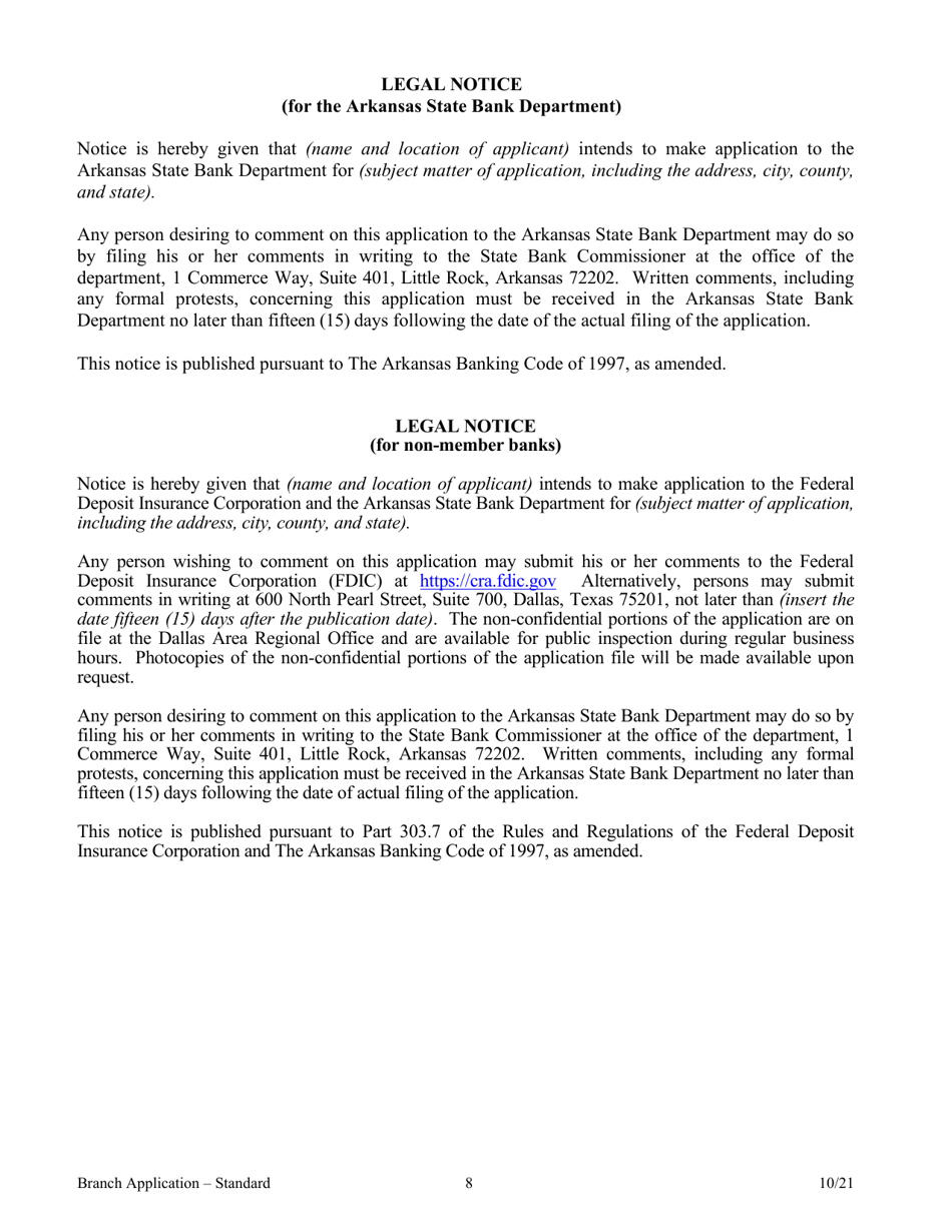 Application for Branch Bank - Standard - Arkansas, Page 8