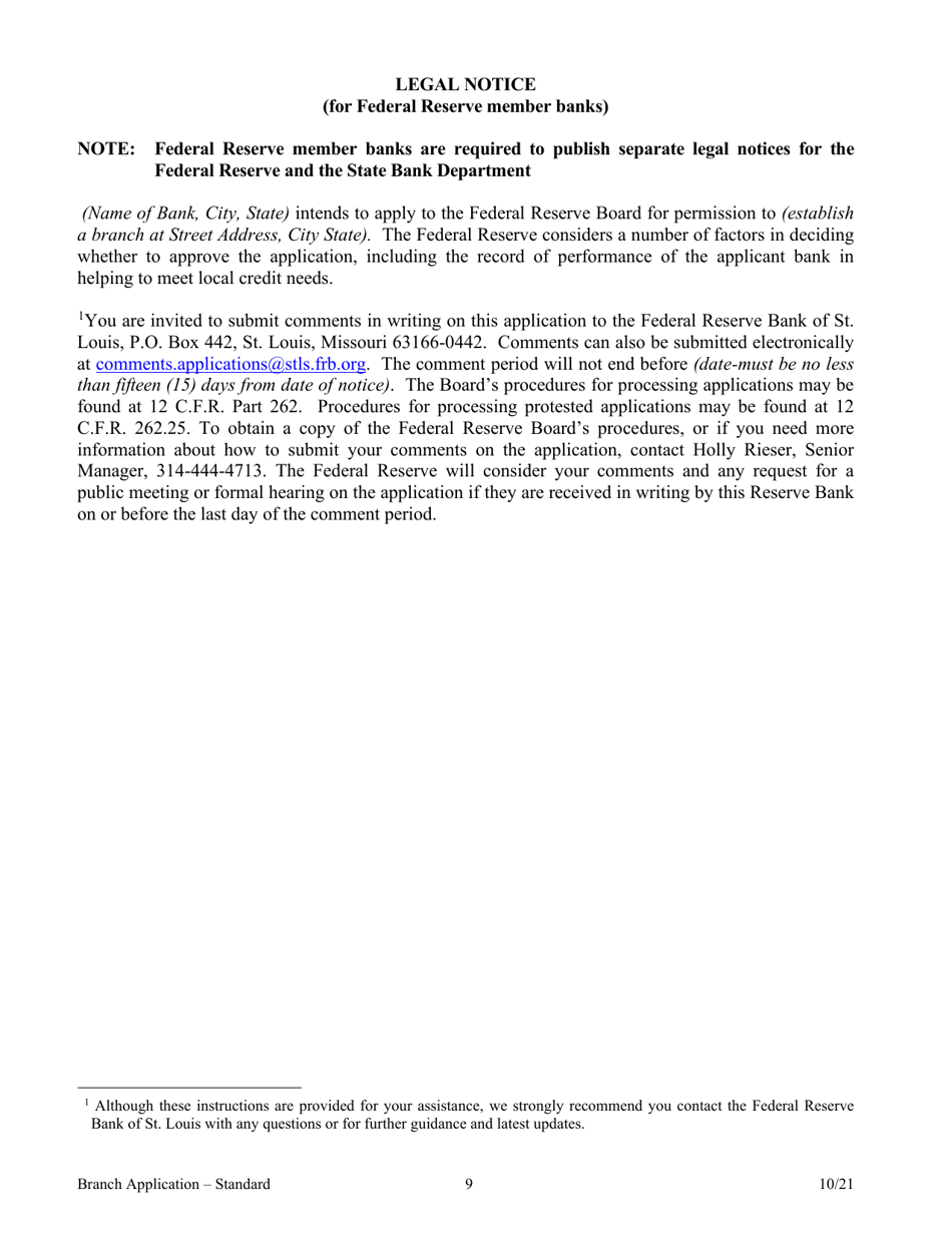 Application for Branch Bank - Standard - Arkansas, Page 9