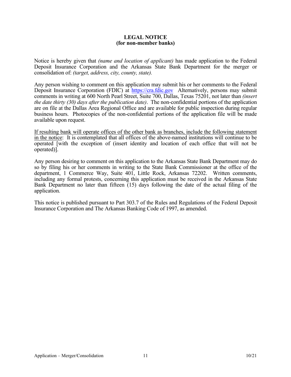 Application for Merger or Consolidation - Arkansas, Page 11