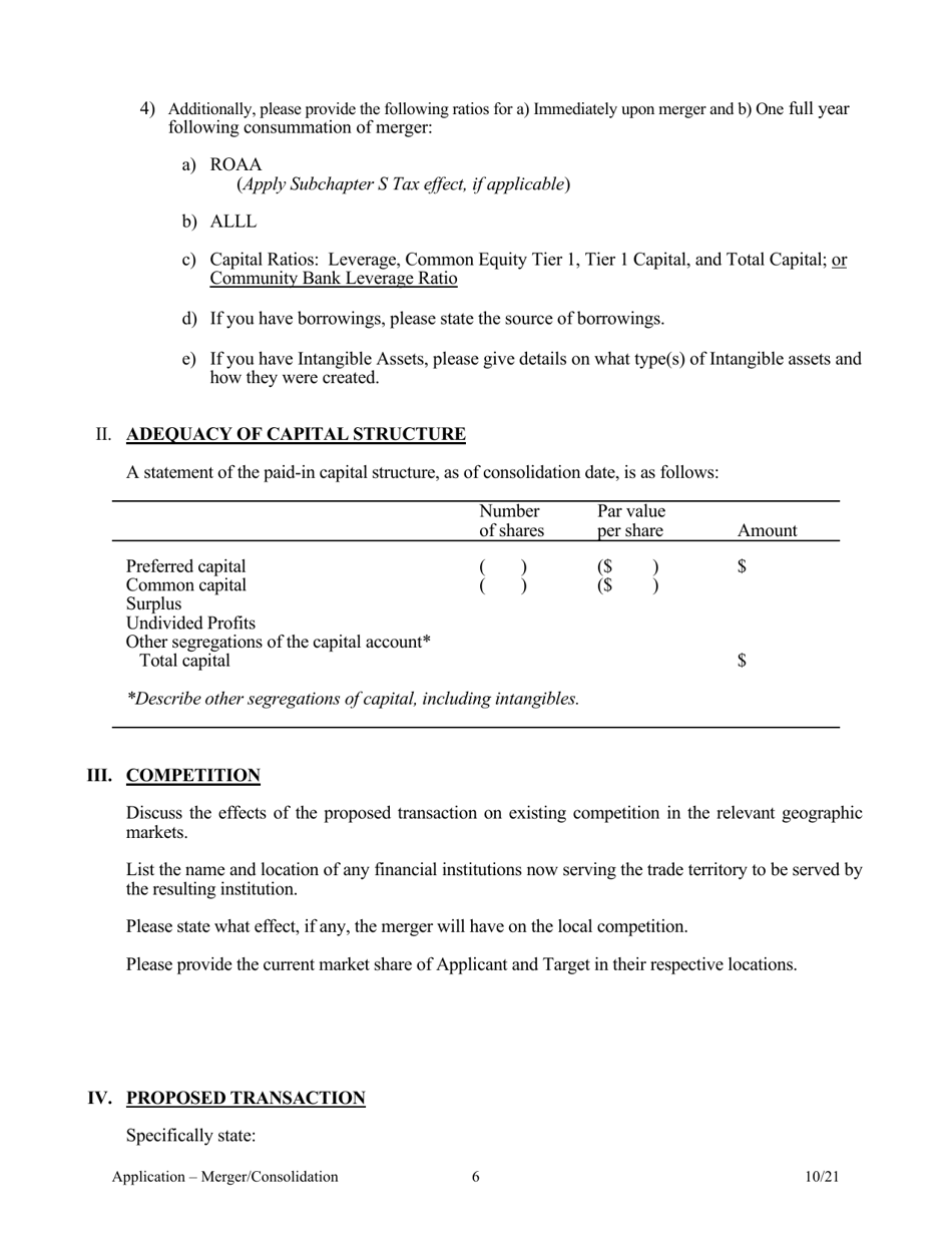 Application for Merger or Consolidation - Arkansas, Page 6