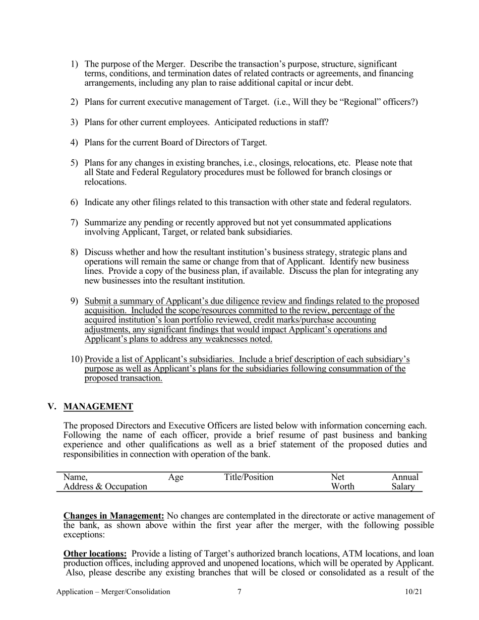 Application for Merger or Consolidation - Arkansas, Page 7