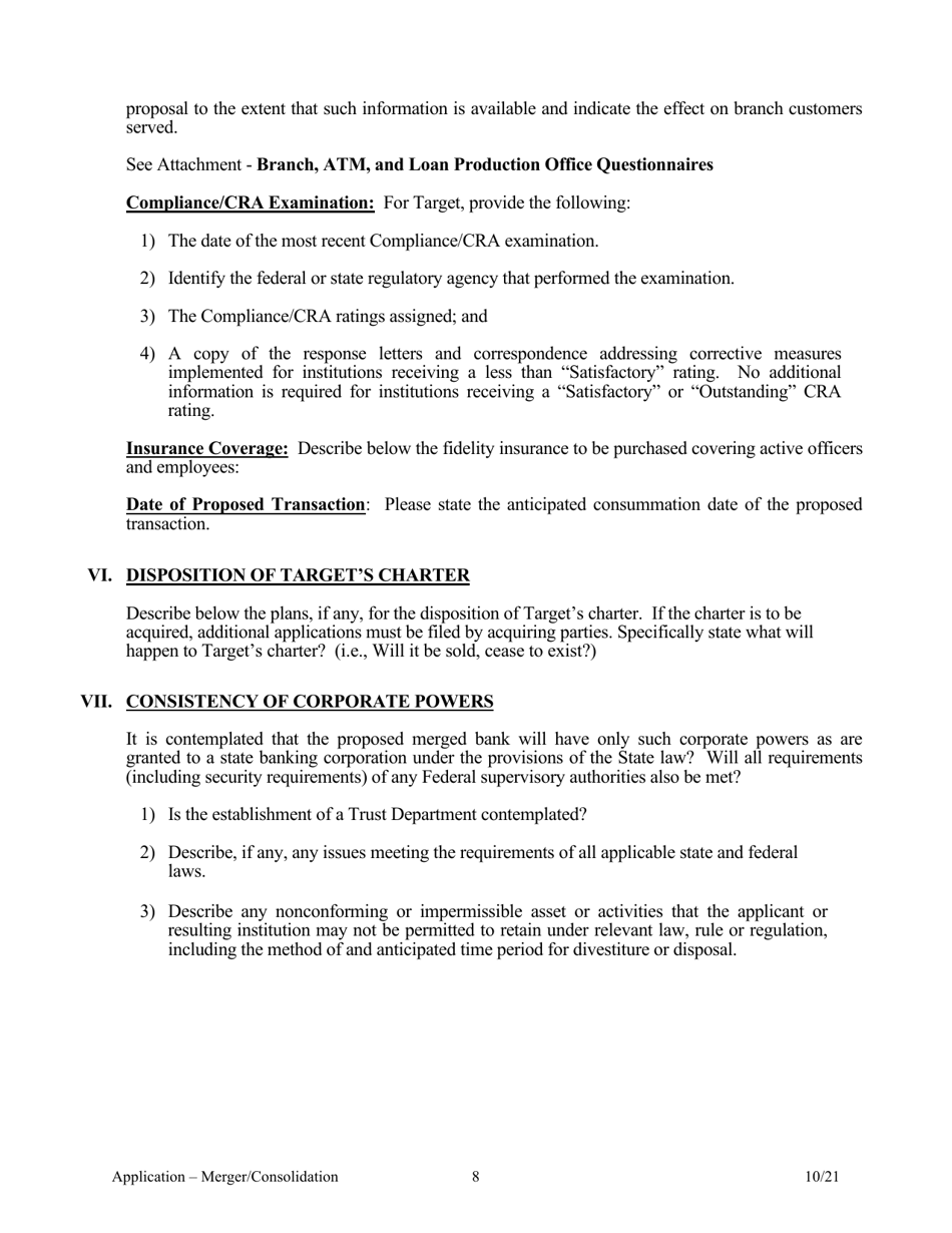 Application for Merger or Consolidation - Arkansas, Page 8